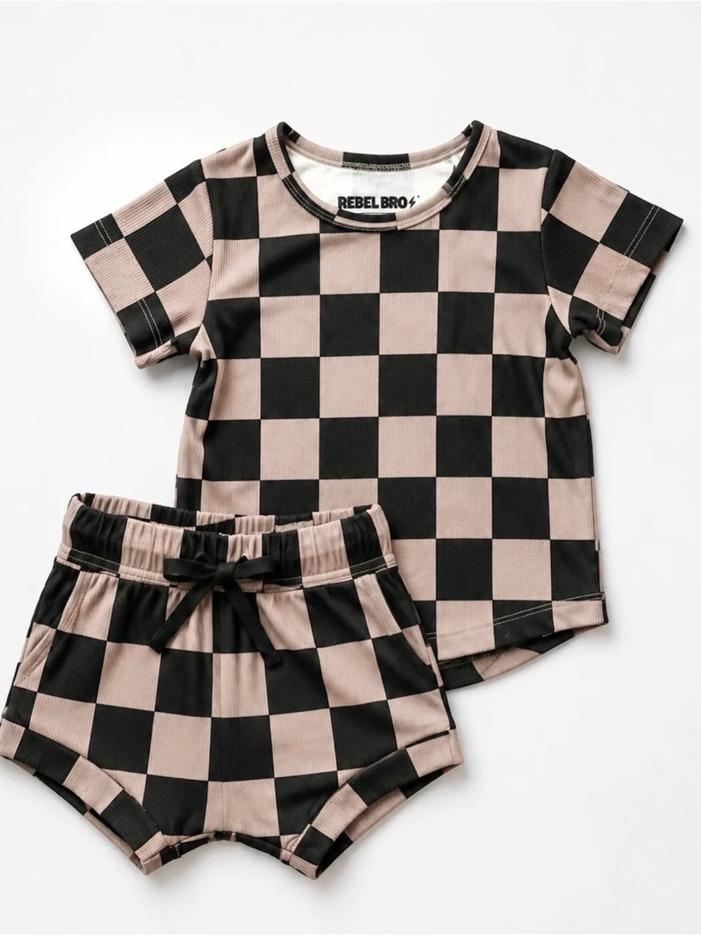 BUMMIE TWO PIECE SET IN TAUPE + BLACK CHECKERED